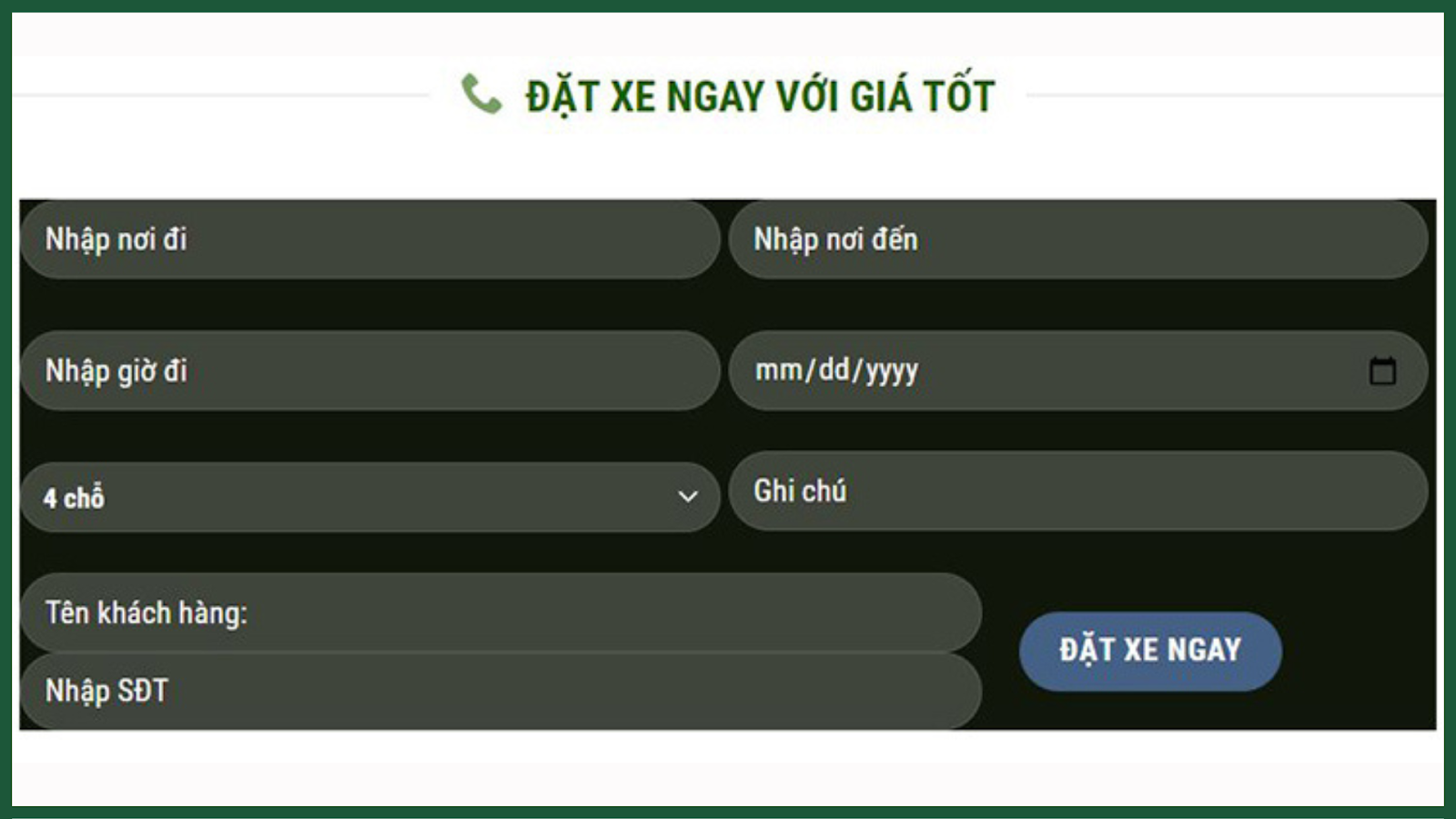 Đặt Taxi điện sân bay Phù Cát Online